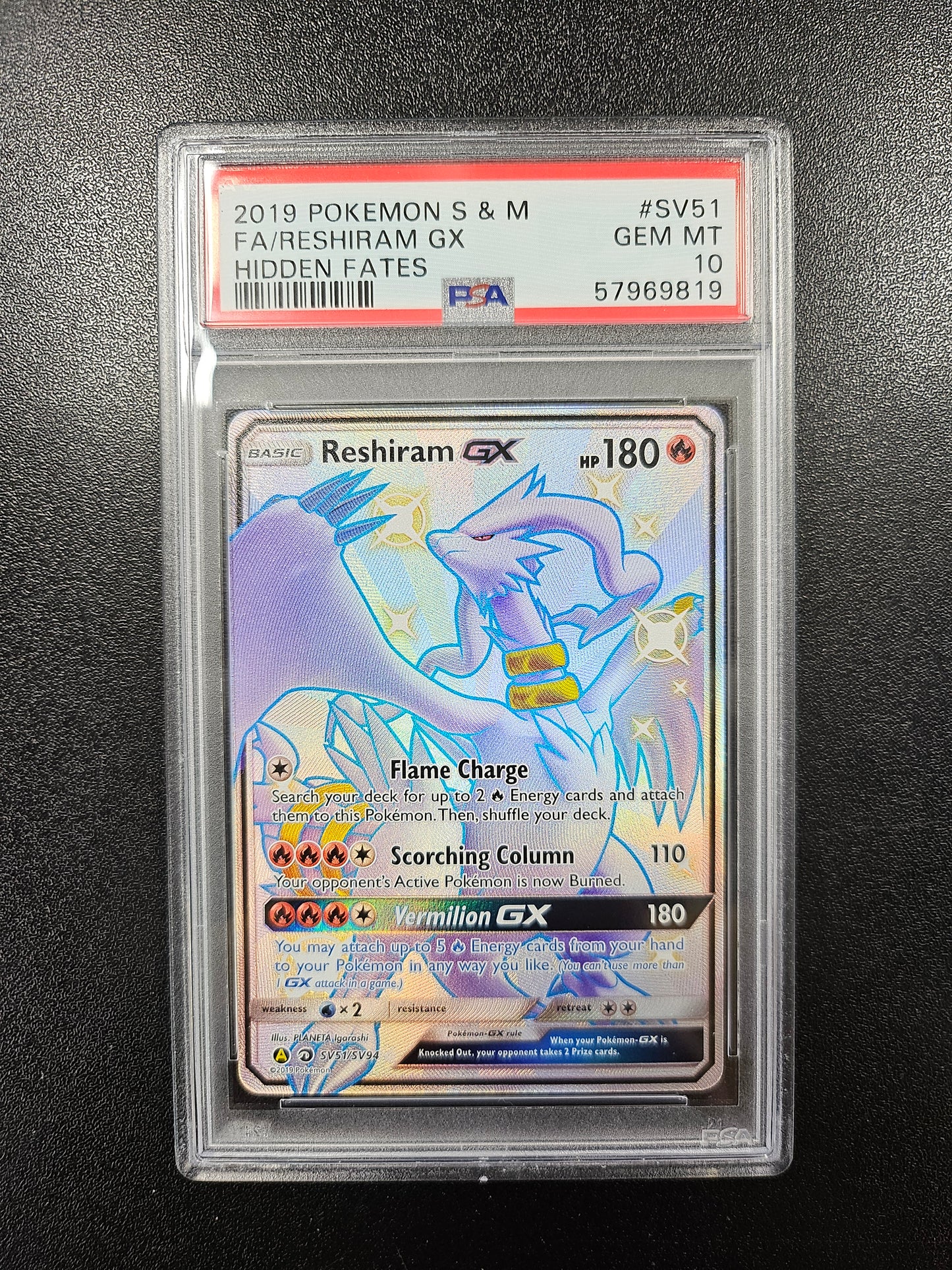 Reshiram GX (SV51/SV94) Full Art - 2019 S&M HIDDEN FATES EN - PSA 10