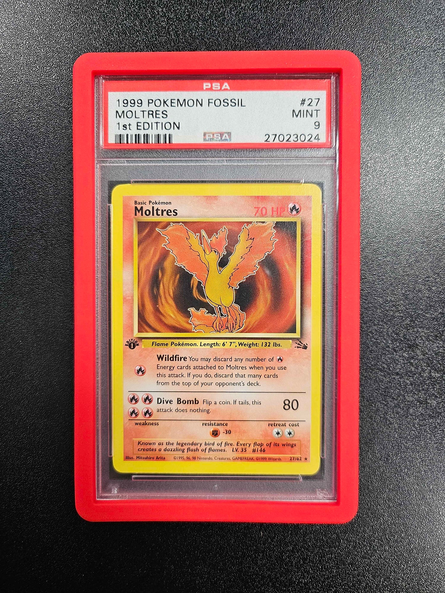 Moltres (27/62) Rare - 1999 1ST EDITION FOSSIL EN - PSA 9